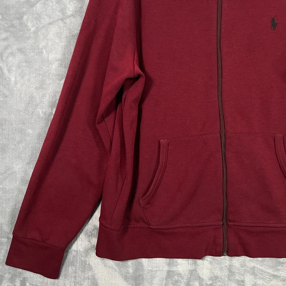 Polo Ralph Lauren Burgundy Red Hoodie Mens Large Full Zip Sweatshirt Black Pony